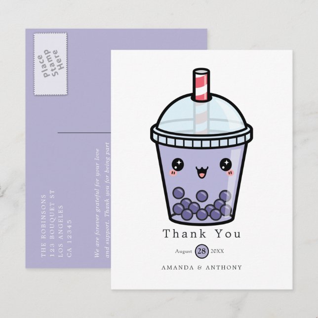 Tarjeta de agradecimiento de boda floral con acuar (Anverso / Reverso)