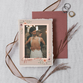 Tarjeta de agradecimiento de boda floral con foto 