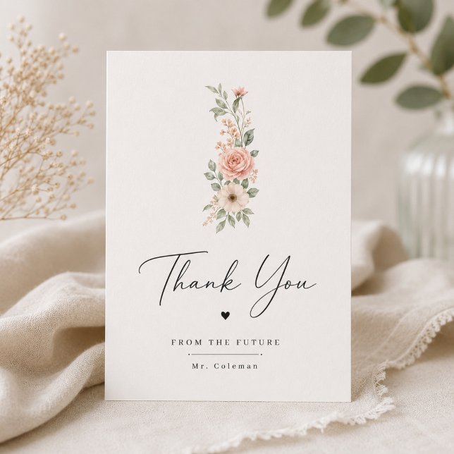 Tarjeta de agradecimiento de boda floral con letra (Subido por el creador)
