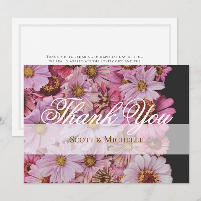 Tarjeta de agradecimiento de boda floral Cosmos ro (Anverso / Reverso)