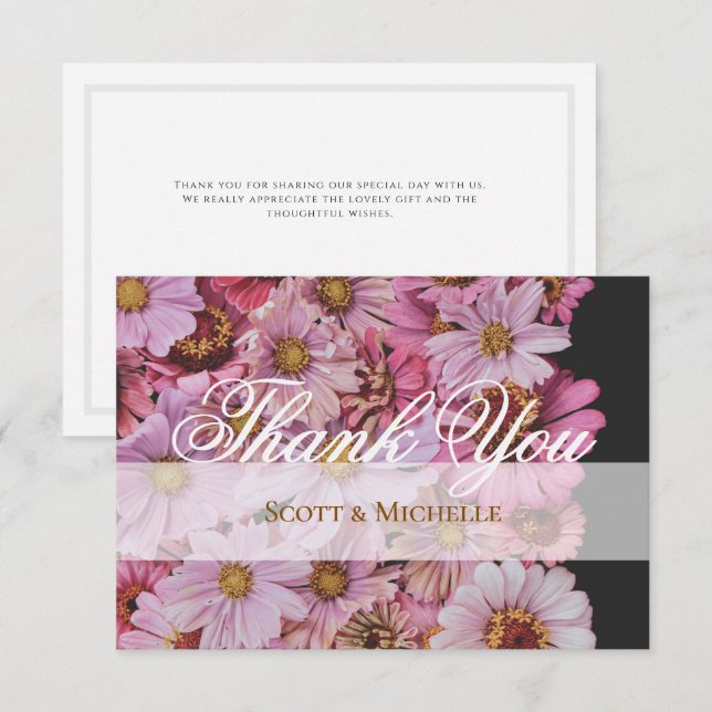 Tarjeta de agradecimiento de boda floral Cosmos ro (Anverso / Reverso)