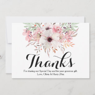 Tarjeta de agradecimiento de boda floral de acuare