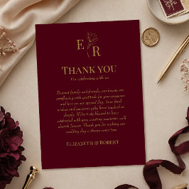 Tarjeta de agradecimiento de boda floral de Borgoñ