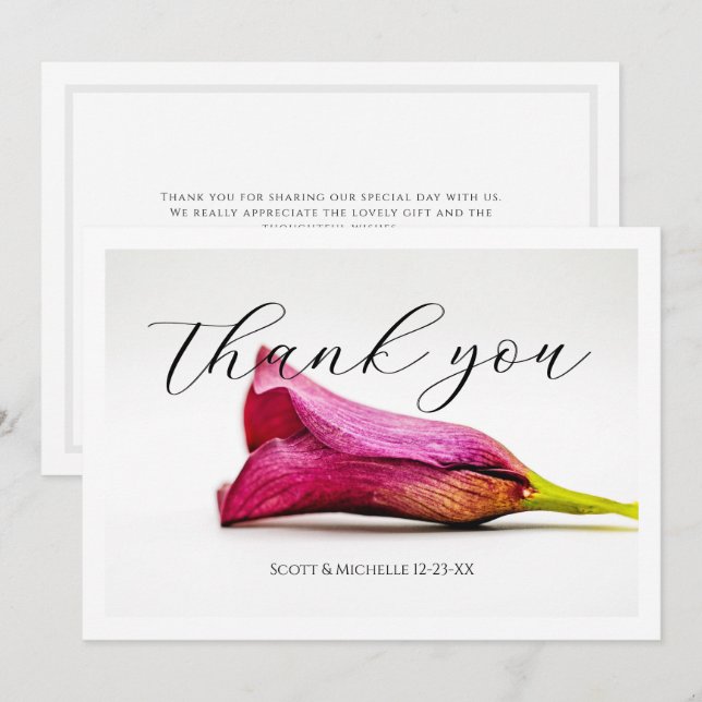 Tarjeta de agradecimiento de boda floral de cala b (Anverso / Reverso)