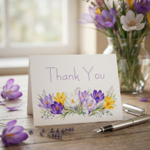 Tarjeta de agradecimiento de boda floral de crocus