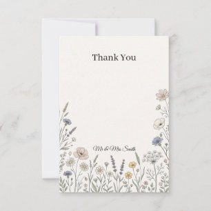 Tarjeta de agradecimiento de boda floral de flores