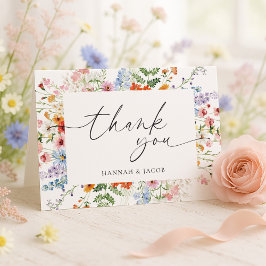 Tarjeta de agradecimiento de boda floral de flores