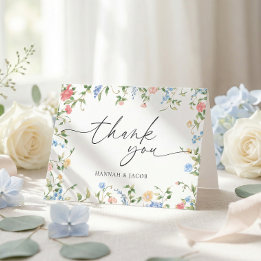 Tarjeta de agradecimiento de boda floral de flores