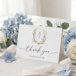 Tarjeta de agradecimiento de boda floral de flores