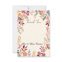 Tarjeta de agradecimiento de boda floral de hojas