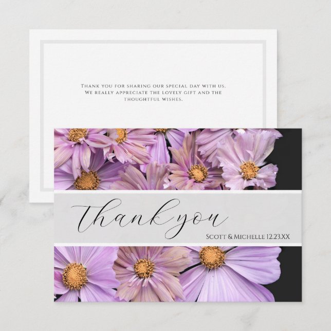 Tarjeta de agradecimiento de boda floral de lavand (Anverso / Reverso)
