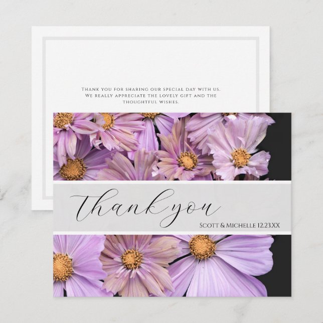 Tarjeta de agradecimiento de boda floral de lavand (Anverso / Reverso)