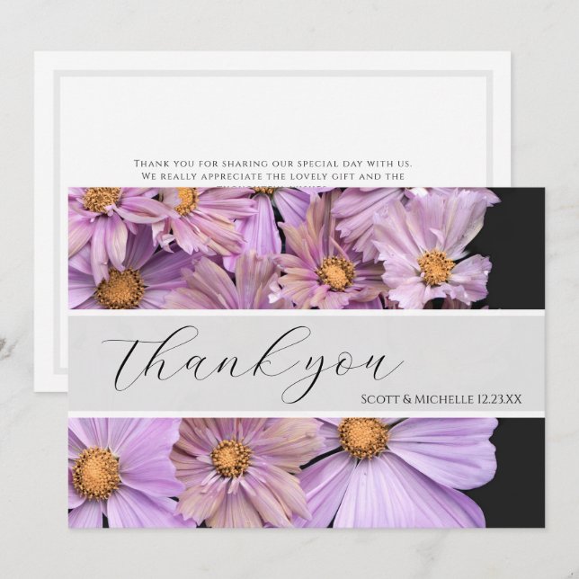 Tarjeta de agradecimiento de boda floral de lavand (Anverso / Reverso)