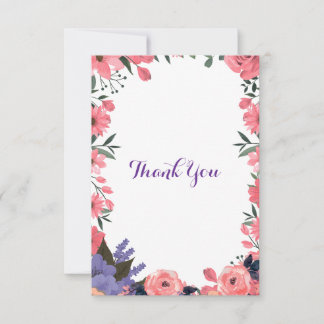 Tarjeta de agradecimiento de boda floral de lavand