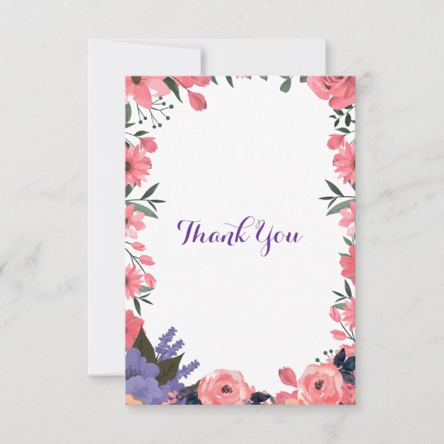 Tarjeta de agradecimiento de boda floral de lavand (Anverso)