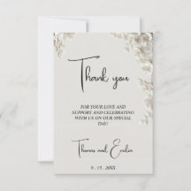 Tarjeta de agradecimiento de boda floral de marfil