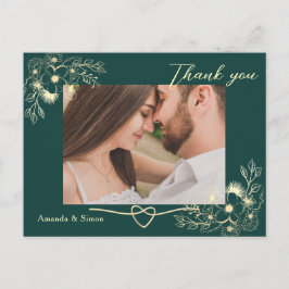 Tarjeta de agradecimiento de boda floral de oro es