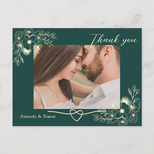 Tarjeta de agradecimiento de boda floral de oro es (Anverso)