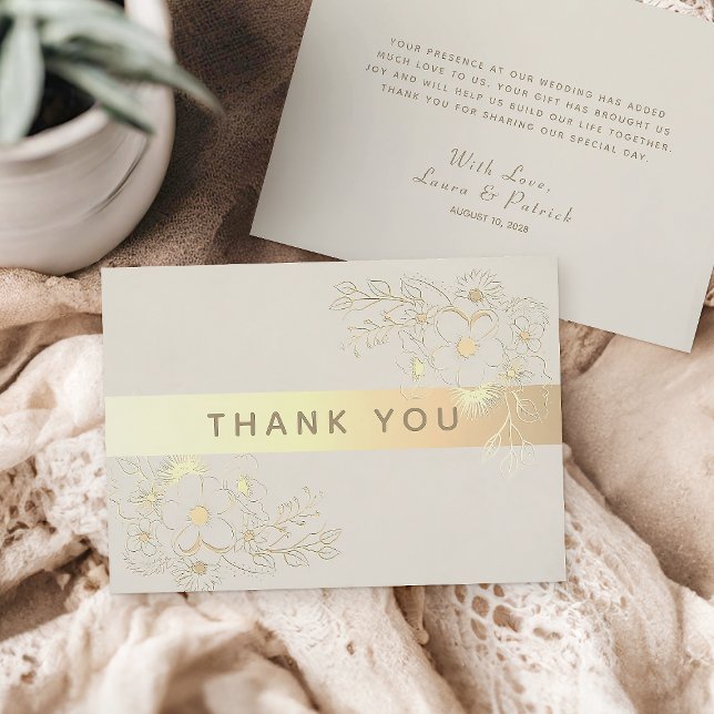 Tarjeta de agradecimiento de boda floral de oro ma (Subido por el creador)