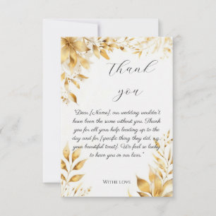 Tarjeta de agradecimiento de boda floral dorada el