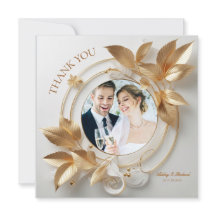 Tarjeta de agradecimiento de boda floral dorada or