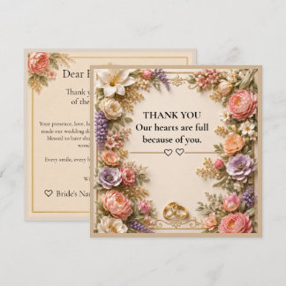 Tarjeta de agradecimiento de boda floral elegante 