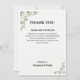 Tarjeta de agradecimiento de boda floral elegante