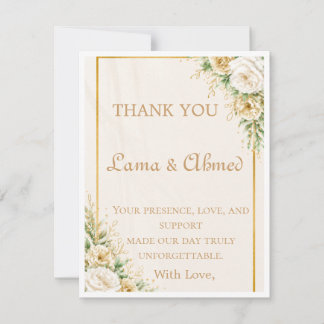 Tarjeta de agradecimiento de boda floral elegante
