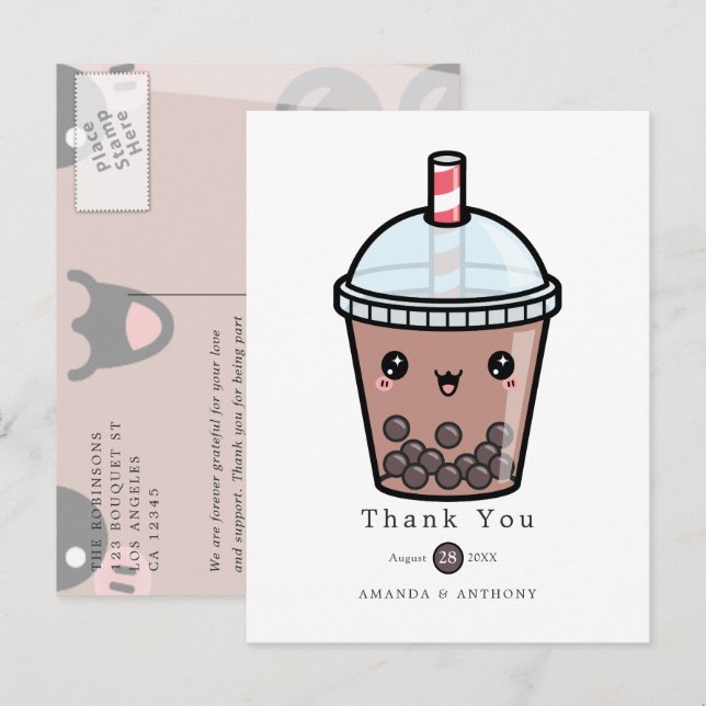 Tarjeta de agradecimiento de boda floral en acuare (Anverso / Reverso)