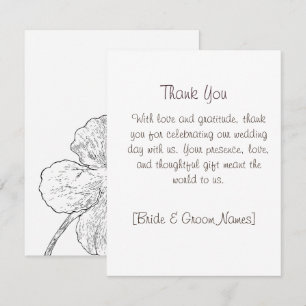 Tarjeta de agradecimiento de boda floral en blanco