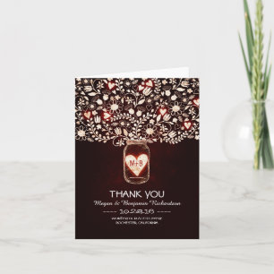 Tarjeta de agradecimiento de boda floral en frasco