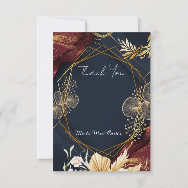 Tarjeta de agradecimiento de boda floral geométric (Anverso)