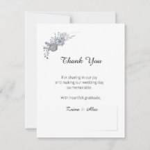 Tarjeta de agradecimiento de boda floral gris eleg