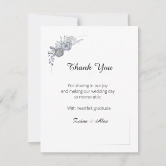 Tarjeta de agradecimiento de boda floral gris eleg