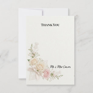 Tarjeta de agradecimiento de boda floral Ivory Blu