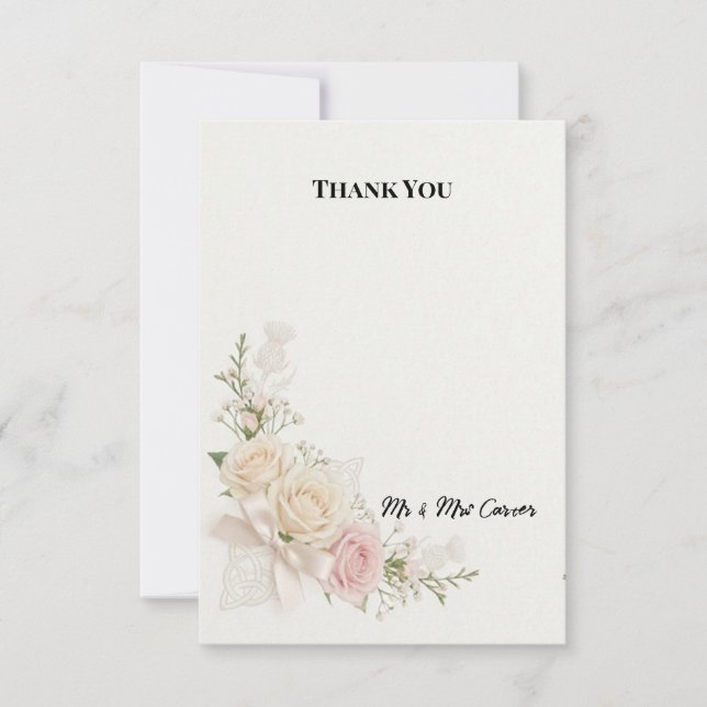 Tarjeta de agradecimiento de boda floral Ivory Blu (Anverso)