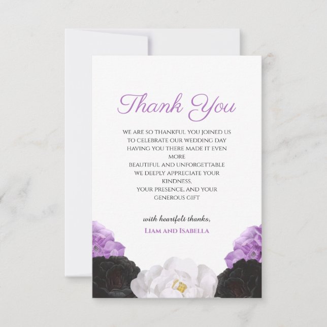 Tarjeta de agradecimiento de boda floral lavanda (Anverso)