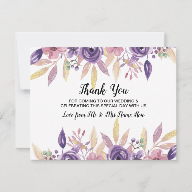 Tarjeta de agradecimiento de boda floral lavanda F (Anverso)