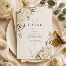 Tarjeta de agradecimiento de boda floral marfil at