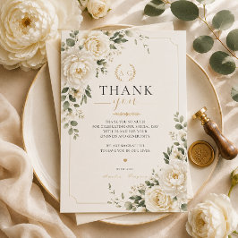 Tarjeta de agradecimiento de boda floral marfil at