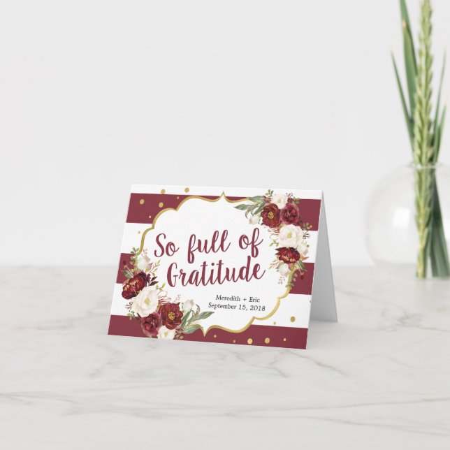 Tarjeta de agradecimiento de boda floral Marsala a (Anverso)