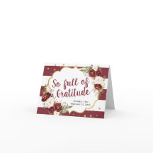 Tarjeta de agradecimiento de boda floral Marsala a