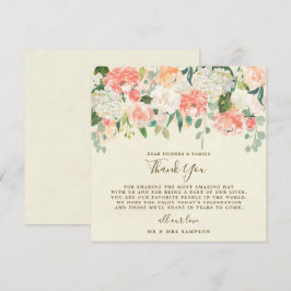 tarjeta de agradecimiento de boda floral melocotón