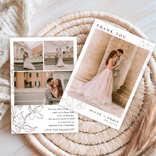 Tarjeta de agradecimiento de boda floral minimalis