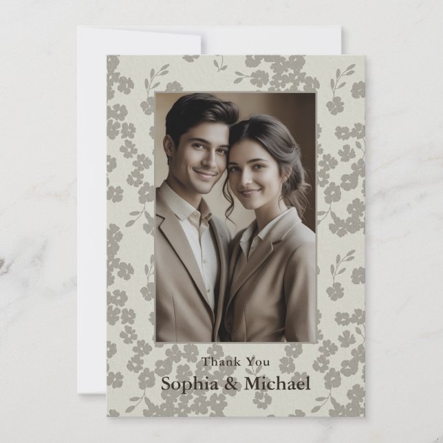 Tarjeta de agradecimiento de boda floral moderna f (Anverso)