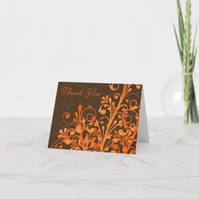 Tarjeta de agradecimiento de boda floral naranja m (Anverso)