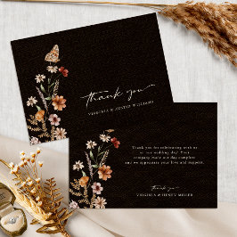 Tarjeta de agradecimiento de boda floral negra