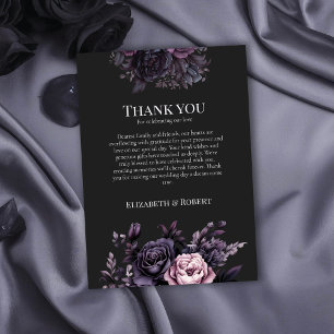 Tarjeta de agradecimiento de boda floral negra gót