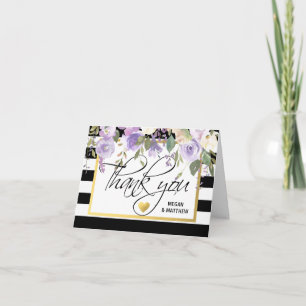 Tarjeta de agradecimiento de boda floral negro bla