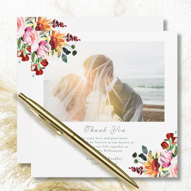 Tarjeta de agradecimiento de boda floral otoñal de (Subido por el creador)